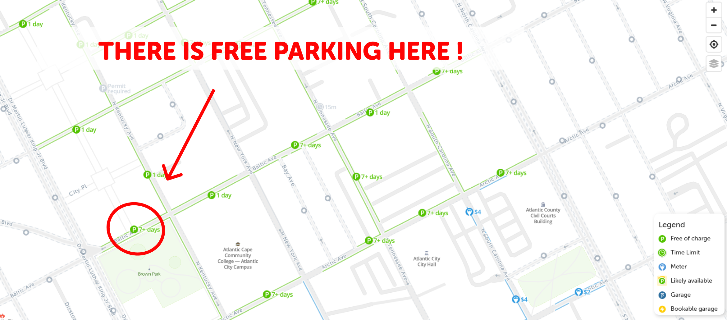 map of free parking in Atlantic City - SpotAngels